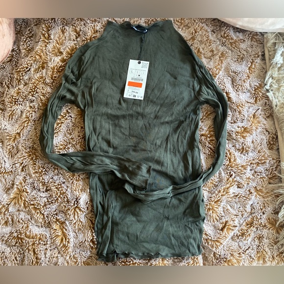 NWT Zara Olive Long Sleeve mock neck tee - Picture 1 of 6